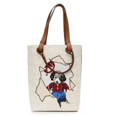 ロエベ アナグラム パピー ジョー ブレイナード コラボ クロスステッチ 犬 ドッグ トート ハンドバッグ ダブルハンドル カーフスキン レザー キャンバス ベージュ マルチカラー B711C34X01 LOEWE（新品・未使用品）