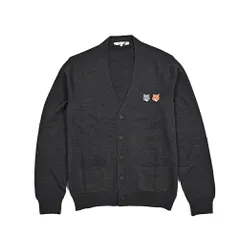 MAISON KITSUNE メゾンキツネ / ダブル フォックスヘッド ニットカーディガン ミドルゲージ 長袖 春夏 秋 3シーズン メンズ ウール 100% ワンポイントロゴ グレー 435832