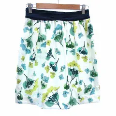 ランバンオンブルー LANVIN en Bleu フレアスカート ミニ 花柄 38 M 白 ホワイト 紺 ネイビー /YK