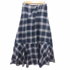 レピスリー l'epicerie フレアスカート ロング マキシ チェック 38 M 紺 ネイビー 白 ホワイト /YK