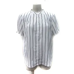 インディヴィ INDIVI ブラウス プルオーバー ストライプ 半袖 シアー 38 M 白 ホワイト /YI