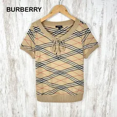 BURBERRY LONDON バーバリーロンドン ホースロゴ刺繡 チェック フロントリボン コットン サマーニット 半袖 ベージュ y2k 平成ギャル
