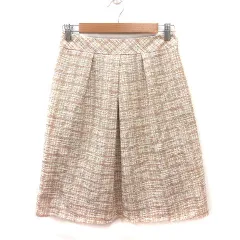 インディヴィ INDIVI 台形スカート フレア ひざ丈 総柄 38 ベージュ 白 ホワイト /MS