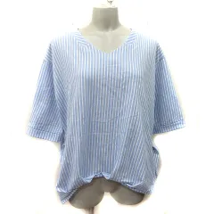 ビームスハート BEAMS HEART カットソー ストライプ 五分袖 水色 白 ホワイト /YI