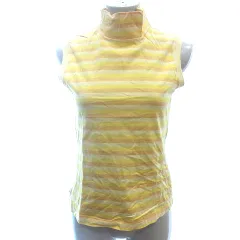 マドモアゼルノンノン mademoiselle NON NON カットソー ハイネック ボーダー プリント ノースリーブ 黄色 イエロー /AU