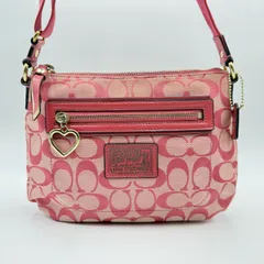 COACH（コーチ）ポピー シグネチャー ショルダーバッグ ピンク キャンバス ハートチャーム付