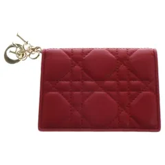 Christian Dior (クリスチャンディオール) カナージュ カードケース レッド ゴールド金具 レザー ウォレット