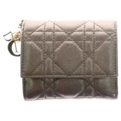 Christian Dior (クリスチャンディオール) レディディオール ロータス カナージュ コンパクトウォレット 三つ折り財布 ゴールド レザー ゴールド金具