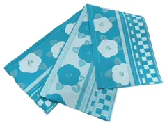 着物美人 送料込み 浴衣帯 長尺 日本製 半幅帯 細帯 四寸帯 夏帯 帯 浴衣帯青緑 半幅帯青緑 浴衣帯白 半幅帯白 浴衣帯椿 半幅帯椿 浴衣帯くすみ 半幅帯くすみ 浴衣半幅帯 浴衣帯女性 半幅帯女性 浴衣帯女の子【 青緑 オフ白 縞に椿 】m461273k8