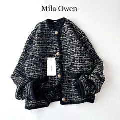 タグ付 / 2024 / Mila Owen ミラオーウェン / 金釦 短丈 ツイード ニット カーデ ジャケット / MIX ミックス  ブラック / サイズ １ / 近年モデル / 金ボタン / ノーカラー カーディガン / オケージョン セレモニー 行事
