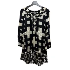 B093 ZARA WOMAN（ザラ・ウーマン）シルク チュニック ワンピース EUR M ブラック ホワイト