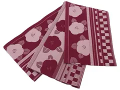 着物美人 送料込み 浴衣帯 長尺 日本製 半幅帯 細帯 夏帯 帯 浴衣帯ワイン 半幅帯ワイン 浴衣帯赤紫 半幅帯赤紫 浴衣帯椿 半幅帯椿 浴衣帯くすみ 半幅帯くすみ 浴衣半幅帯 浴衣帯女性 半幅帯女性 浴衣帯女の子【 ワイン 小豆 縞に椿 】m461274k8