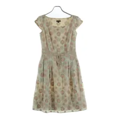 TOCCA (トッカ) フラワー総柄刺繍 リボン ギャザースリーブ ミディアムワンピース ライトグリーン/ピンク レディース