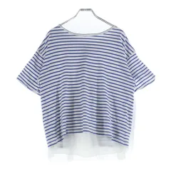 BEAMS HEART (ビームス ハート) マリンボーダー総柄 バックスリット シアープリーツ レイヤード 半袖Tシャツ カットソー ホワイト/ブルー レディース