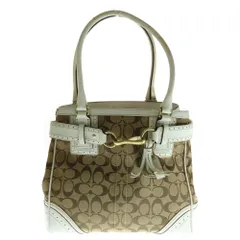 COACH (コーチ) シグネチャー キャンバス レザー ハンドバッグ ゴールド金具 ベージュ/ホワイト 10509