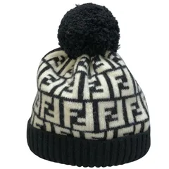 フェンディ ニット帽 ニットキャップ ブラック系 総柄【AFI21】