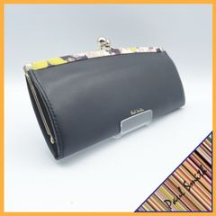 新品】ポールスミス✨フローラルストライプ 長財布 フラップ ネイビー