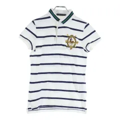 RALPH LAUREN (ラルフローレン) エンブレム刺繍 ボーダー総柄 半袖ポロシャツ ホワイト/ネイビー レディース