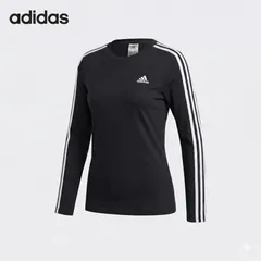 adidas アディダス 3ストライプス ロングスリーブTシャツ レディース M 黒 ブラック コットン100% 長袖 スポーツ カジュアル 定番デザイン 綿 クルーネック シンプル #45-29