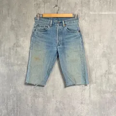 希少 USA製 Levi's 501 カットオフ デニム ハーフパンツ W29 リーバイス アメリカ製 ヴィンテージ 90s 短パン ショーツ インディゴ ブルー 501-0190 紙パッチ 赤タブ 古着 女子 アメカジ ヒゲ ストリート 刻印