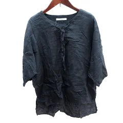 ジャーナルスタンダード レリューム JOURNAL STANDARD relume シャツ ブラウス レースアップ 麻 リネン 七分袖 F 紺 ネイビー /AU