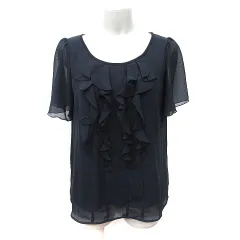 インディヴィ INDIVI シフォンブラウス プルオーバー フリル 38 M 紺 ネイビー /YI