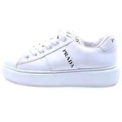 PRADA (プラダ) ロゴプリント レザー レースアップ ローカットシューズ スニーカー ホワイト レディース 1E223M