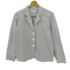 アニエスベー テーラードジャケット アウター ストライプ柄 コットン 日本製 レディース 3サイズ 白×グレー agnes b. 【中古】