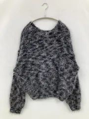 ニット/セーター グレー 無地 ミドル丈 長袖 Uネック