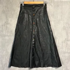ZARA ザラ フェイクレザー スカート ロング フレア 黒 XS 完売品 フロントボタン ハイウエスト 合皮 エコレザー モード カジュアル ブラック レディース 秋 冬 春 2way Aライン ミモレ丈 ヴィンテージ風 サイズ24