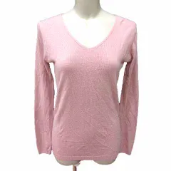アズールバイマウジー AZUL by moussy ニット カットソー Vネック 長袖 S ピンク /YK