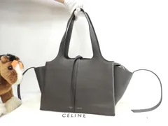 セリーヌ トリフォルド 型押レザー 濃灰 シルバー金具 トートバッグ ハンドバッグ@S-LA-3196
