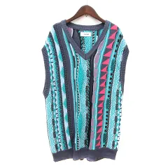 チャオパニック CIAOPANIC ベスト ニット プルオーバー Vネック 総柄 F 水色 ライトブルー /MN