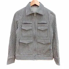 ユナイテッドアローズ UNITED ARROWS ミリタリージャケット デニム ステンカラー ジップアップ ストライプ 38 M 紺 ネイビー 白 ホワイト /YK