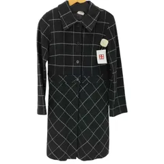 アニエスベー agnes b. PARIS MADE IN FRANCE フランス製 サンライズ期 バイアスチェック 混紡 生地 バルマカーン ステンカラー ロング コート レディース  2のサムネイル