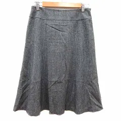 ローラアシュレイ LAURA ASHLEY フレアスカート ミモレ ロング ヘリンボーン柄 ウール 9 M グレー /YK