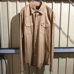 1871 Wrangler 長袖シャツ ベージュ XL ラングラー ワンポイント 刺繍ロゴ ワークシャツ 古着卸 アメリカ仕入