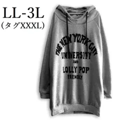 a010 新品 LL～3L相当(タグ3XL) グレー 大きいサイズ 裏起毛 ロング パーカー チュニック パーカーワンピ 体型カバー オーバーサイズ レディース