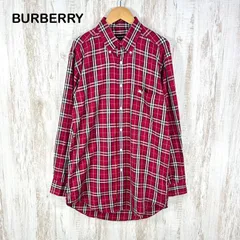BURBERRY LONDON バーバリーロンドン ホースロゴ刺繡 チェック 総柄 BD ボタンダウン 長袖 シャツ レッド メンズ トップス
