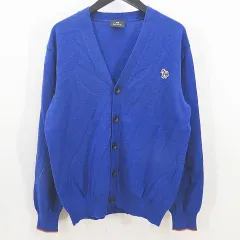 ピーエスポールスミス PS Paul Smith 長袖 ニットカーディガン L 青系ブルー Vネック ワッペン 