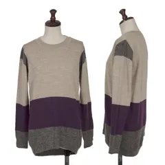 ズッカzucca カラーパネル切替デザインニットセーター ベージュ紫グレーM
