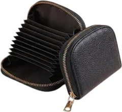 コインケース,小銭入れ,ミニ財布,PUレザー アコーディオンカードケース, シェル型, ブラック, ジッパー開閉, 9枚カードポケット付き, コンパクト財布, 防水機能, 10cm × 9cm × 2.5cm [並行輸入品]