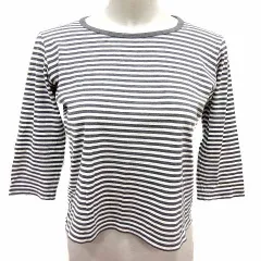 サンスペル SUNSPEL ニット カットソー ショート丈 ボーダー 七分袖 S グレー 白 ホワイト /YK