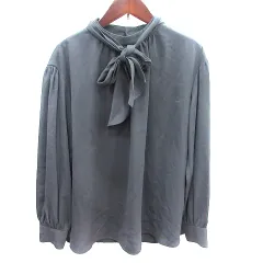 ナノユニバース nano universe ボウタイブラウス シャツ 長袖 38 Mピンク チャコールグレー /AU