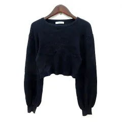 ヴィリーナ VIRINA ニット セーター 長袖 リブ パールビーズ M 紺 ネイビー /MN