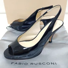 イタリア製◎【FABIO RUSCONI】ファビオルスコーニ パンプス サンダル 1030 バックストラップ オープントゥ エナメル 箱付き パテント きれいめ オフィス ブラック レディース サイズ351/2(22.5cm〜23cm相当)/M42622jF