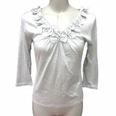 アナイ ANAYI ニット カーディガン フリル 七分袖 38 M ライトグレー /YK