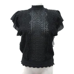 ザラ ZARA カットソー ハイネック 総レース 半袖 黒 ブラック /YI