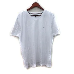 トミーヒルフィガー TOMMY HILFIGER Tシャツ カットソー Vネック 半袖 XXL 白 ホワイト /YI