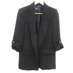 ザラ ZARA テーラードジャケット 前開き ロールアップ 総裏地 XS 黒 ブラック /YK